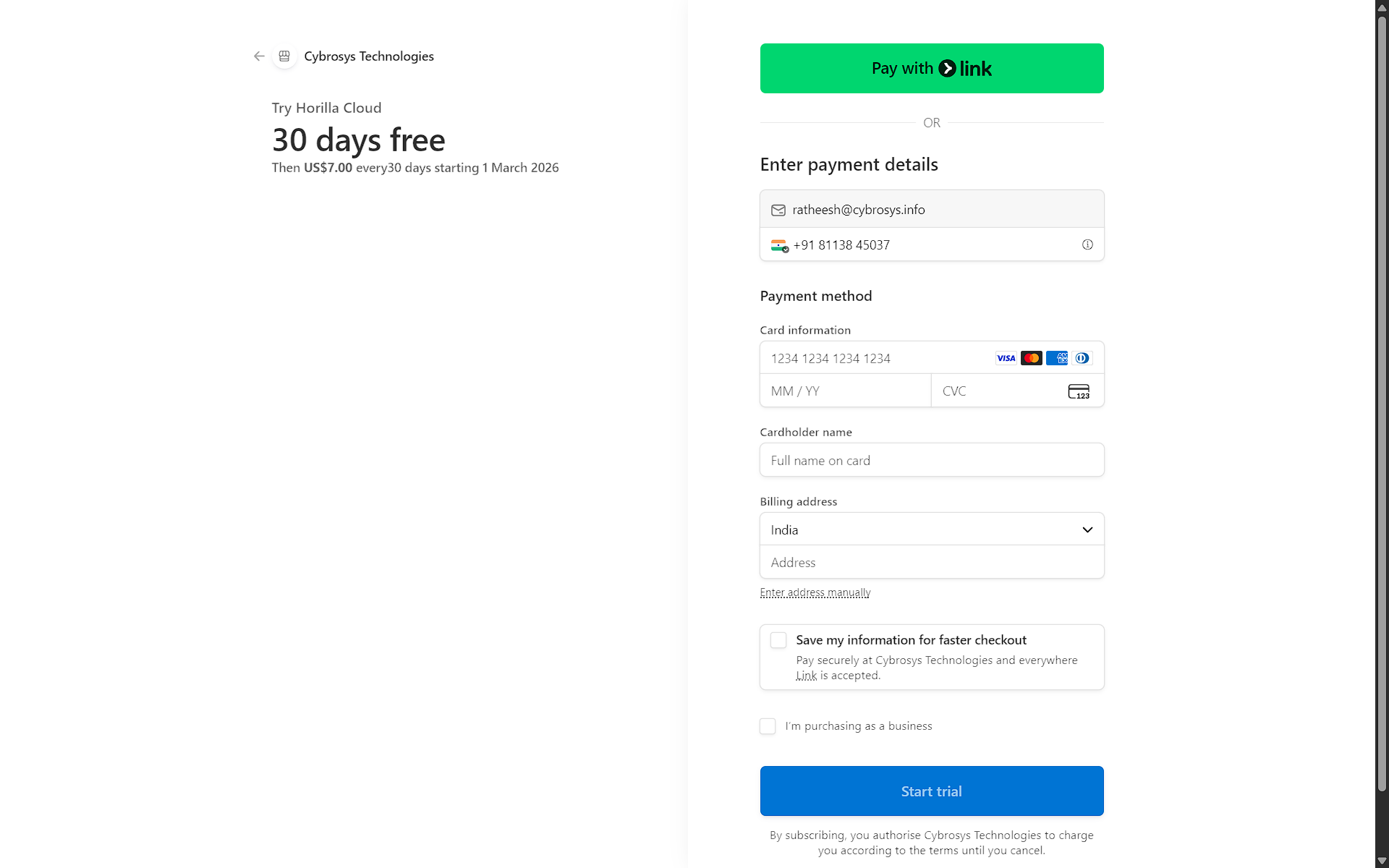 Payment Details Page