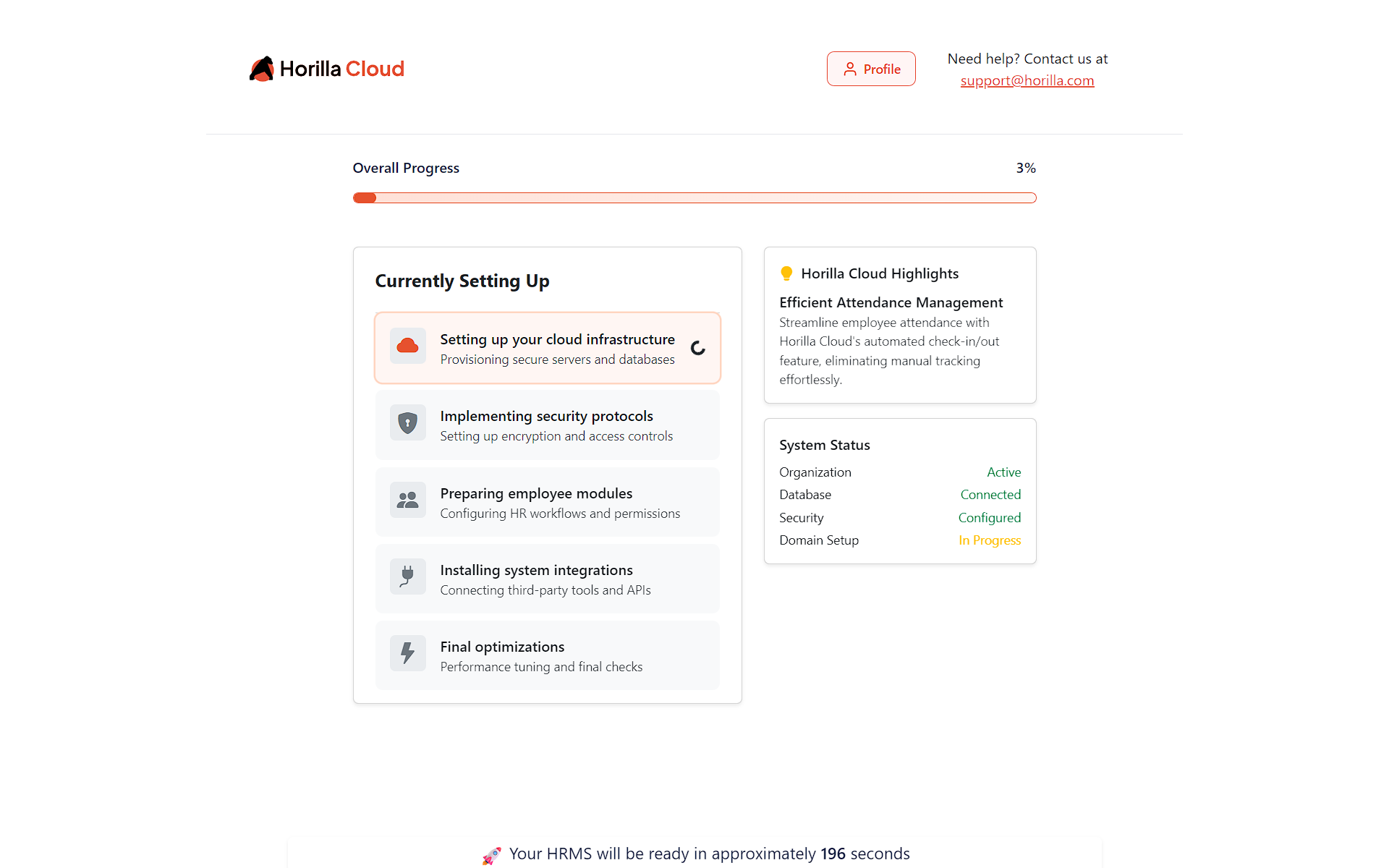 Instance Creation Progress Screen